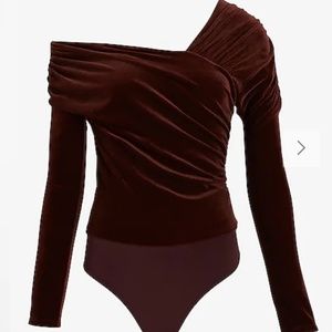 Body Contour Velvet Off The Shoulder Asymmetrical Wrap Thong Bodysuit